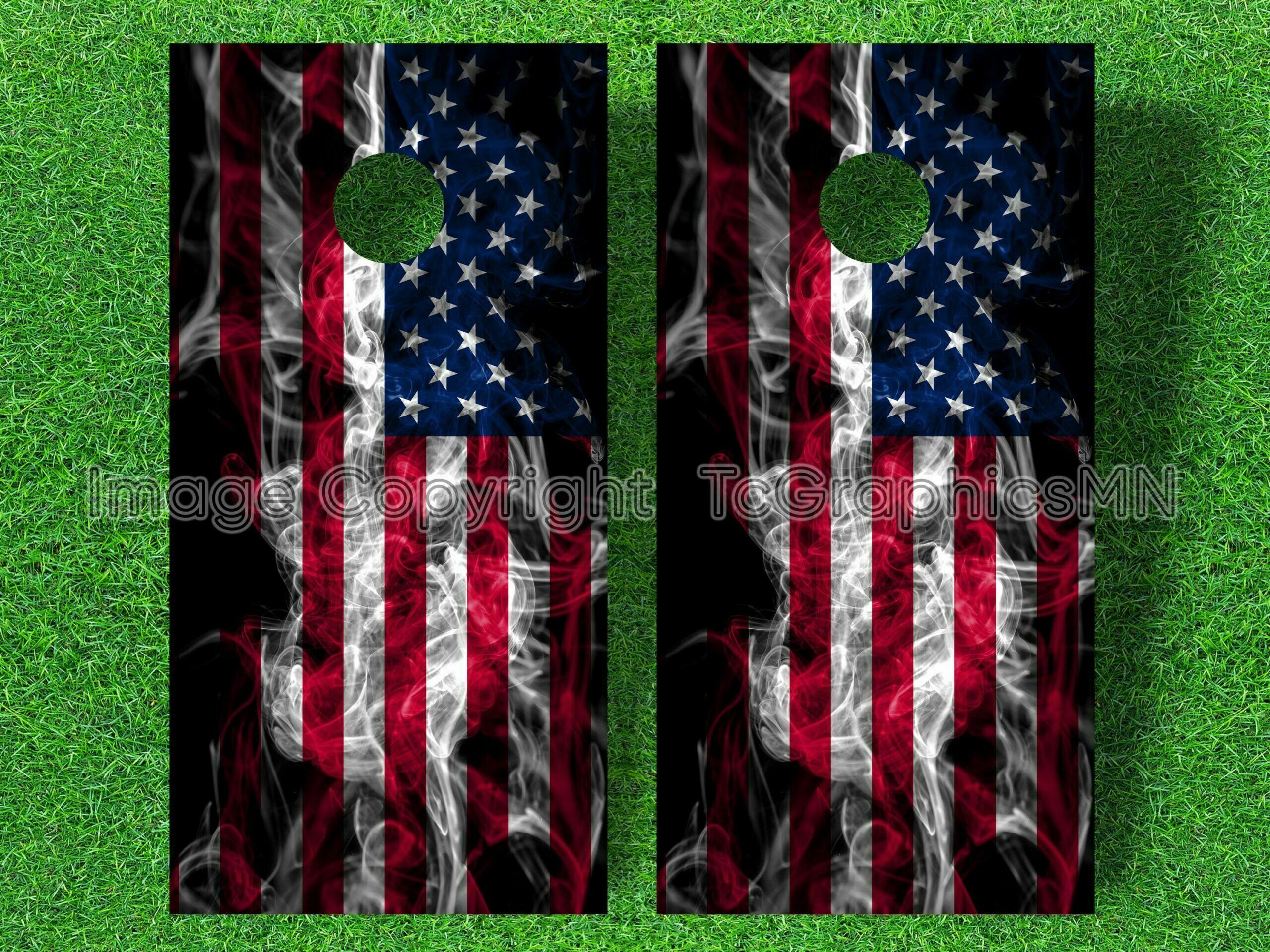 US Flag Smoke Design Cornhole Decal