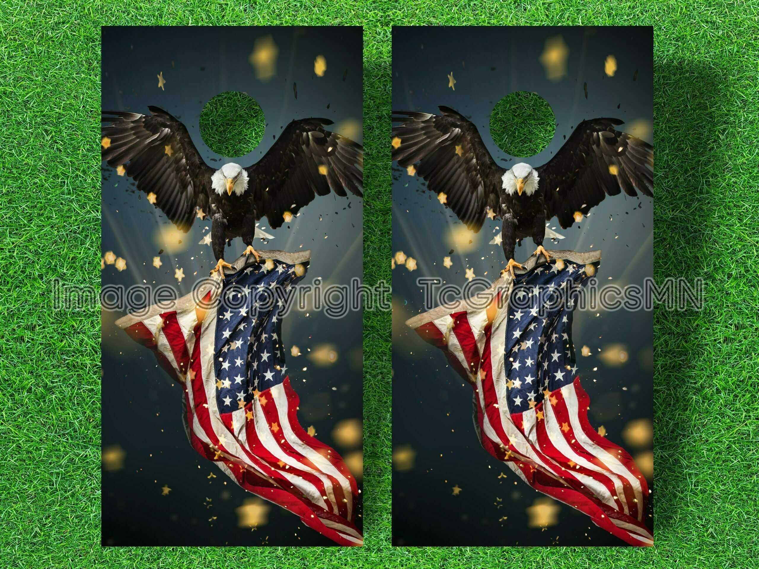 eagle carrying us flag and stars